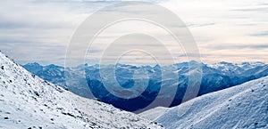 Winter landscape of snow mountain against blue sky in South island, New Zealand