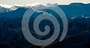 Winter landscape of snow mountain against blue sky in South island, New Zealand