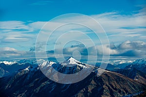 Winter landscape of snow mountain against blue sky in South island, New Zealand