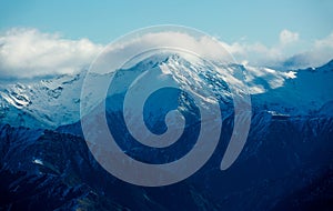 Winter landscape of snow mountain against blue sky in South island, New Zealand