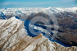 Winter landscape of snow mountain against blue sky in South island, New Zealand