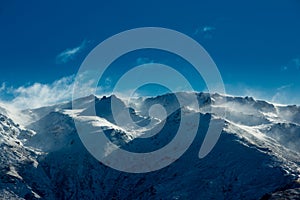 Winter landscape of snow mountain against blue sky in South island, New Zealand