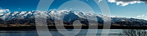 Winter landscape of snow mountain against blue sky in South island, New Zealand