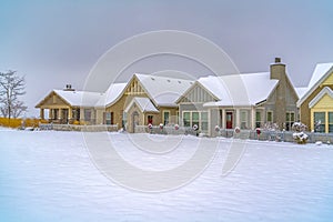 Winter landscape with snowy homes in Daybreak Utah