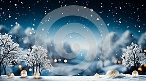 Winter landscape with snowy trees and snowflakes. 3d rendering