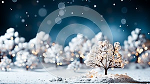 Winter landscape with snowy trees and snowflakes. 3d rendering