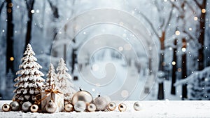 Winter landscape with snowy trees and snowflakes. 3d rendering