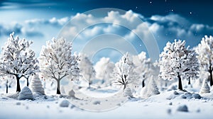 Winter landscape with snowy trees and snowflakes. 3d rendering