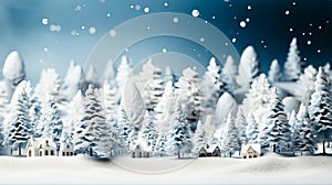 Winter landscape with snowy trees and snowflakes. 3d rendering