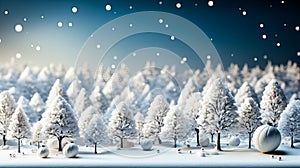 Winter landscape with snowy trees and snowflakes. 3d rendering