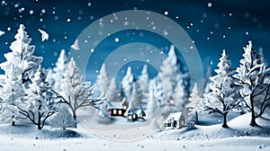 Winter landscape with snowy trees and snowflakes. 3d rendering