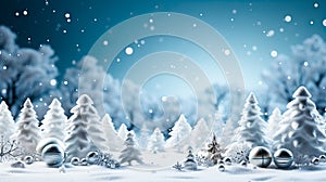 Winter landscape with snowy trees and snowflakes. 3d rendering