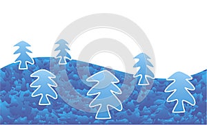 Winter landscape with stylized fir trees. New Year\'s and Christmas.