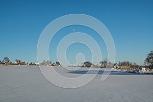 Winter landscape. Sunny day. Winter decline. The bright colors. Simple landscape. Winter forest. forest road. winter fild.