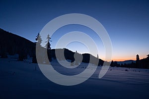 Winter landscape before sunrise from Velky Choc mountain in winter, slovakia