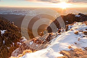 Winter landscape sunset in the mountains