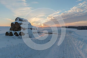 Winter landscape at sunset