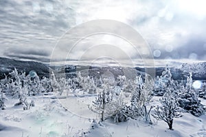 Winter Landscape from Top of Mountain in Canada, Quebec