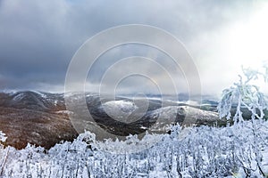 Winter Landscape from Top of Mountain in Canada, Quebec