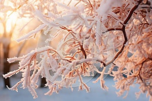 A winter landscape with trees covered in snow and ice.