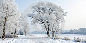 Winter Landscape with Trees and Hoarfrost photo