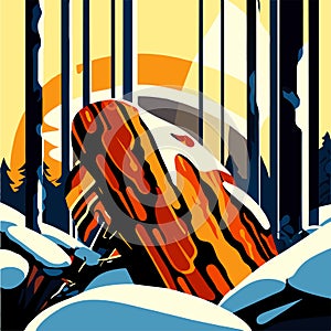 Winter landscape with trees, snow and sun. Vector illustration for your design AI generated