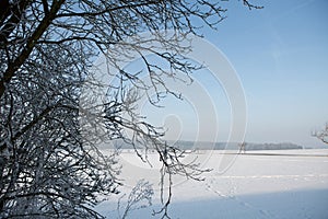 Winter landscape under white snow