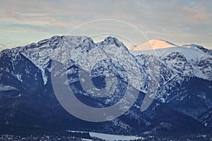 Winter landscape view of Giewont pick