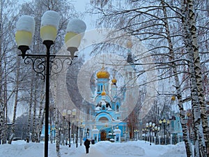 Winter landscape with a view of the Pokrovo Tatiana Cathedral