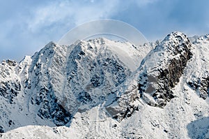 Winter landscape. View of the snowy peaks of the Tatra Mountains