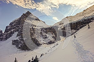 Winter Landscape View of Victoria Glacier between Banff and Yoho National Park, Canadian Rocky Mountains
