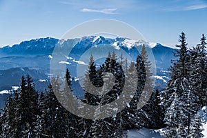 Winter landscape, viewpoint to Bucegi Mountains, Postavaru Mountains, Romania