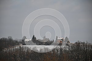 Winter landscape village covered with snow