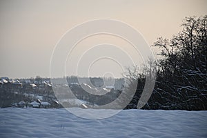 Winter landscape village covered with snow