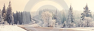 Winter landscape, Winter road and trees covered with snow, Germany