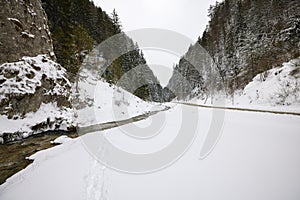 Winter landscape in Zarnesti Gorges The Precipice of Zarnesti