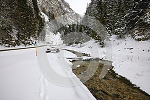 Winter landscape in Zarnesti Gorges The Precipice of Zarnesti