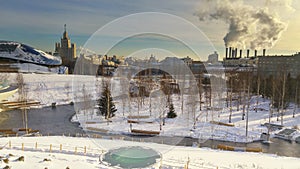 Winter landscape of Zaryadye Park in Moscow