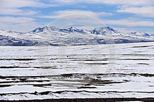 Winter landscapes near Laguna Colorado in the Reserva Eduardo Avaroa National Park, Uyuni, Bolivia