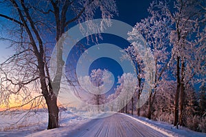 Winter landscapes, road, snow-covered trees. Very beautiful time. nn