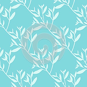 Winter leaves silhouette seamless pattern. Decorative twigs. Tree branches vector wallpaper. Nature background