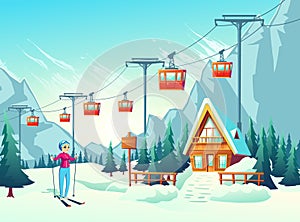 Winter leisure in snowy mountains cartoon vector