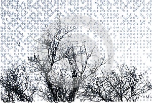 Winter letters composing landscape with branches.