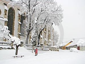 Winter in Levoca with snow, Slovakia