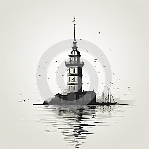 Winter Lighthouse In Istanbul: Baroque Brushwork Vector Illustration