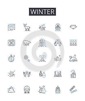 Winter line icons collection. Frost, Coldness, Bitterness, Chill, Sleet, Freezing, Iciness vector and linear