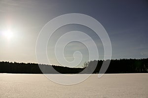 Winter with lots of snow in Russian countryside