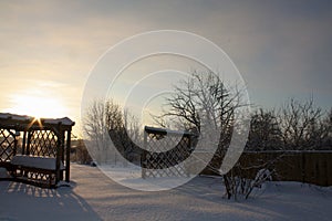 Winter with lots of snow in Russian countryside