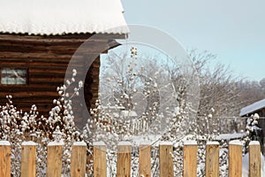 Winter with lots of snow in Russian countryside