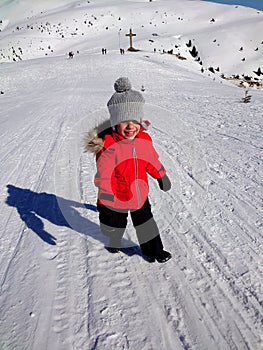 Winter love - boy climbing the mountains